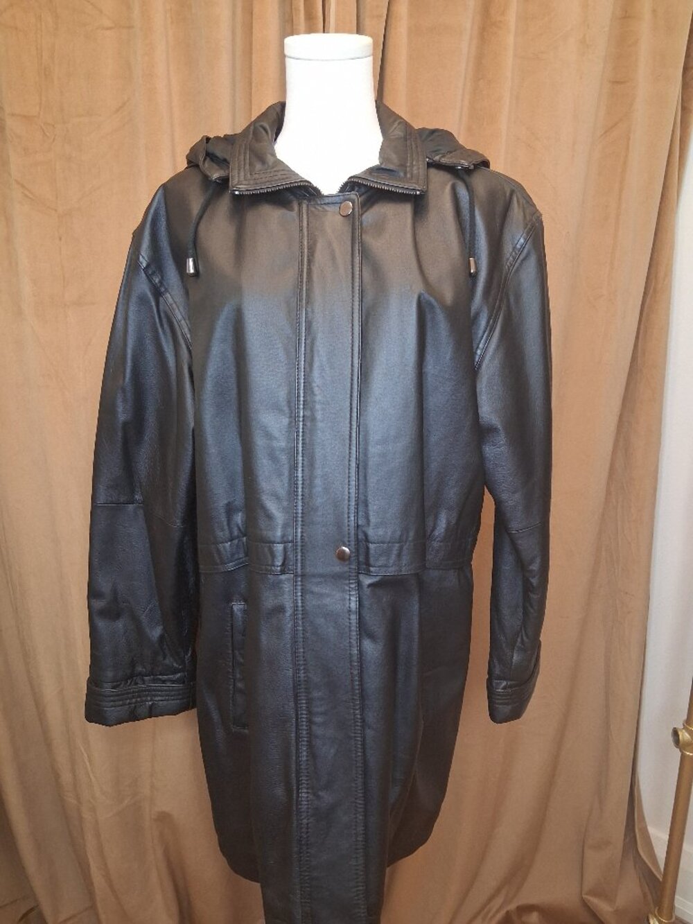 Black Leather Rain Jacket Size M